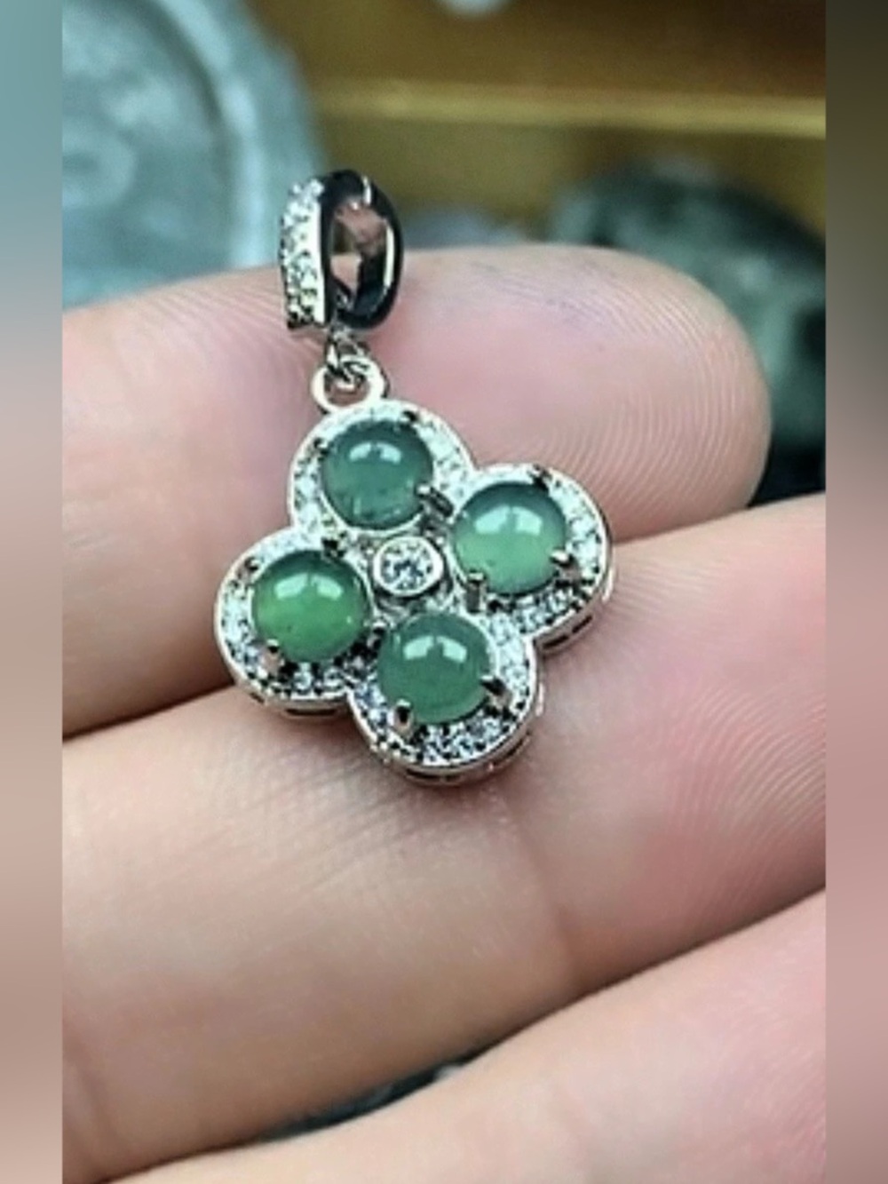 Green Clover Chalcedony Pendant Necklace